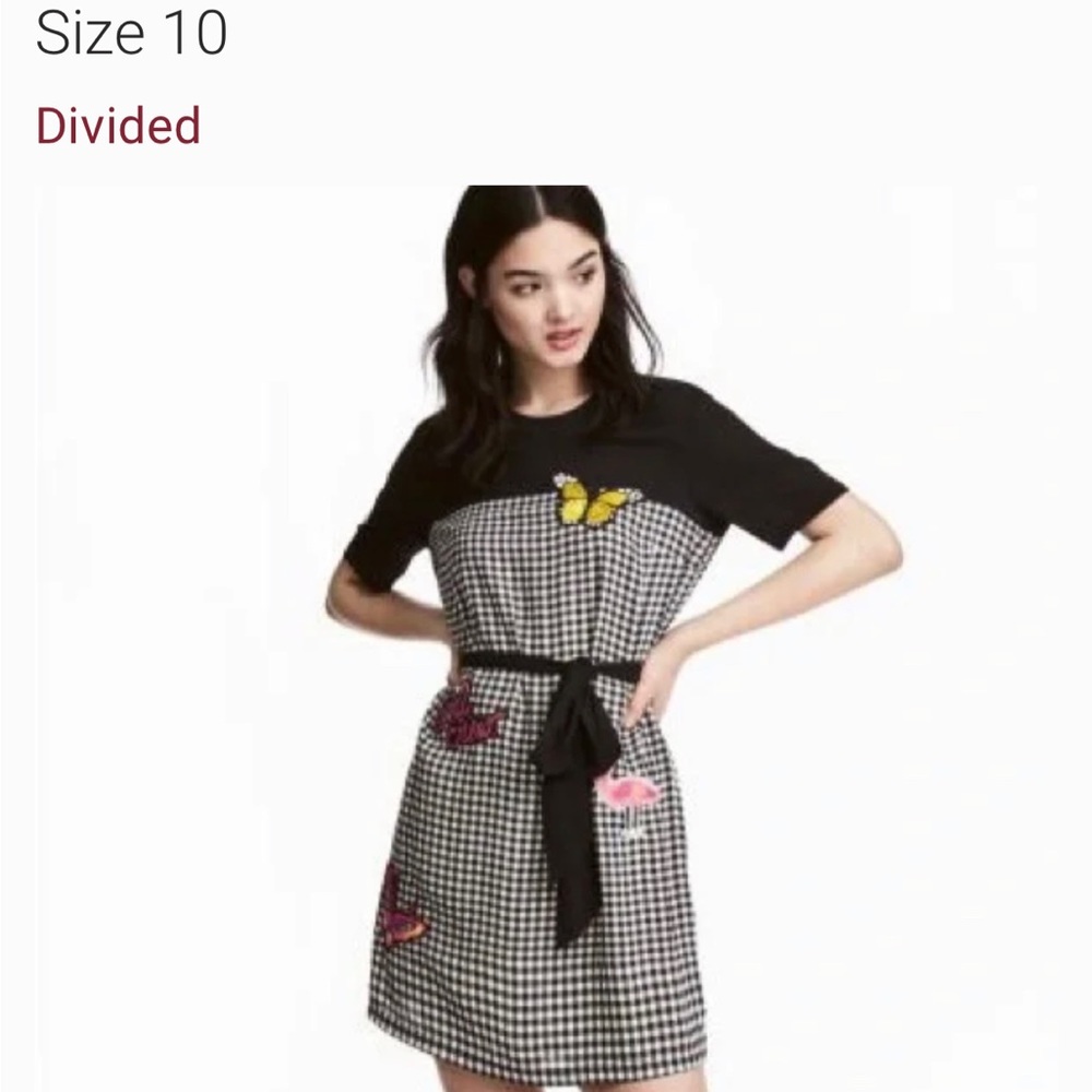 Dividend by H&M black and white gingham dress with appliqué size 10